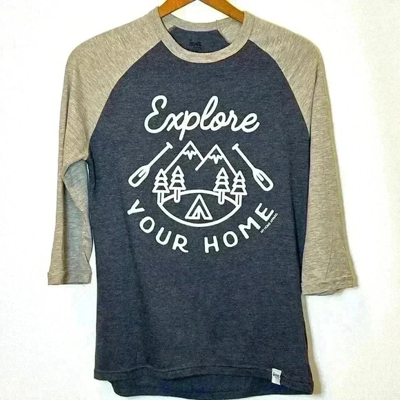 My Home Apparel Baseball T-shirt Size Small Explore Paddle Outdoors Made Canada - Picture 1 of 6
